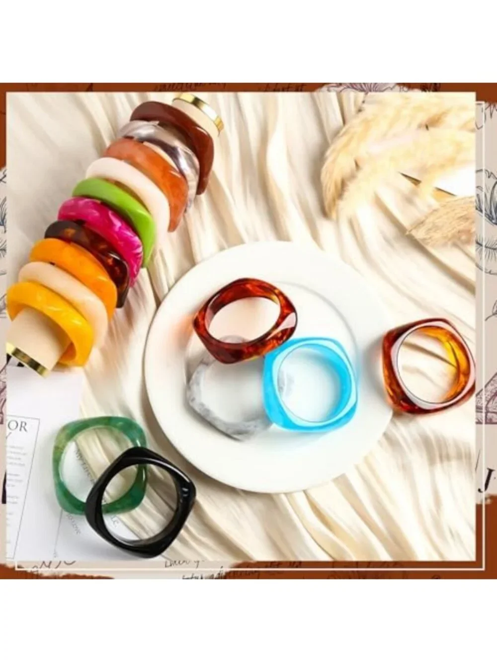 Colorful 16-Piece Resin Bangle Bracelet Set - Trendy Accessories for Every